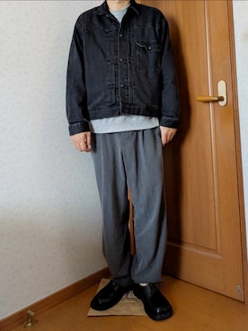 「アイテム（デニムジャケット）」を使った、Tongariさん（メンズ・177cm）の秋コーディネート