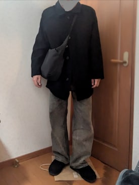 「GU（ジーユー）のアイテム（モカシン/デッキシューズ）」を使った、トンガリさん（メンズ・177cm）の冬コーディネート
