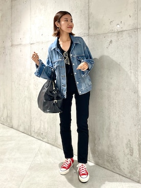 「サニーレーベル」｜「アイテム（デニムジャケット）」を使った、アサミさん（レディース・163cm）の秋コーディネート