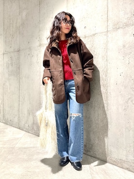 「アイテム（ムートンコート）」を使った、アサミさん（レディース・163cm・30代）の冬コーディネート