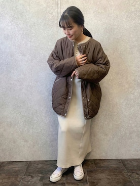 「EUCLAID（エウクレイド）のアイテム（ノーカラージャケット）」を使った、AIさん（レディース・158cm）の秋コーディネート