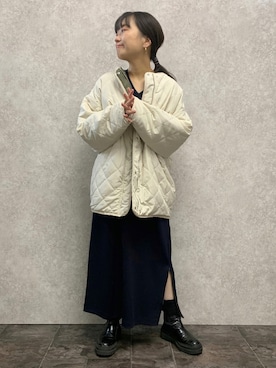 「EUCLAID（エウクレイド）のアイテム（ノーカラージャケット）」を使った、AIさん（レディース・158cm）の秋コーディネート