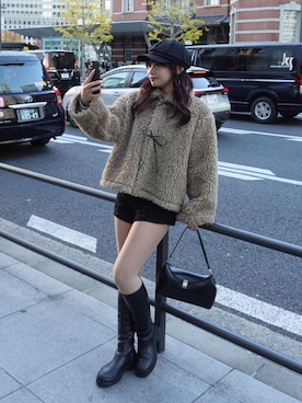 「ガーリーコーデ」｜「アイテム（ジャケット/アウター）」を使った、mairaさん（レディース・156cm）の冬コーディネート