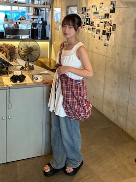 「アイテム（チュニック、ホワイト系）」を使った、mairaさん（レディース・156cm）の夏コーディネート