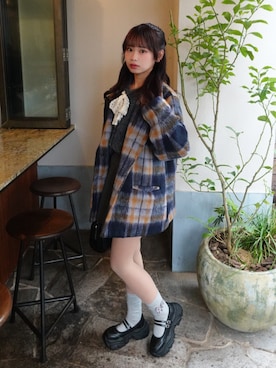 「アイテム（テーラードジャケット、ブルー系）」を使った、mairaさん（レディース・156cm）の秋コーディネート