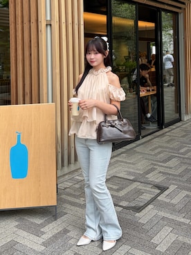 「SONA（ソナ）のアイテム（トップス、ベージュ系）」を使った、mairaさん（レディース・156cm）の夏コーディネート