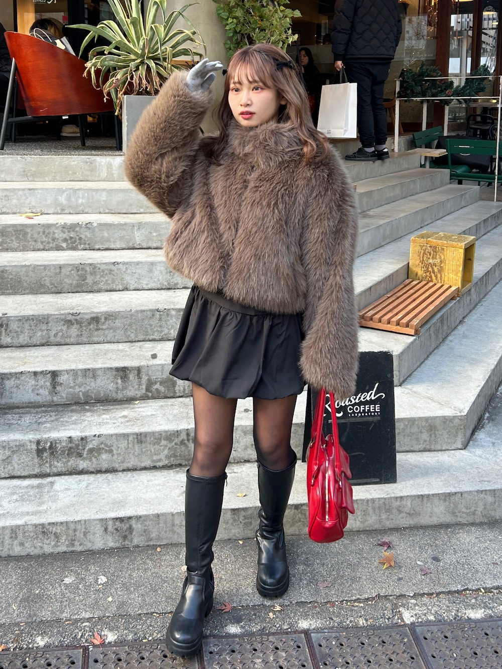 Mili affinity フェイクファーショート丈ダブルジップジャケット