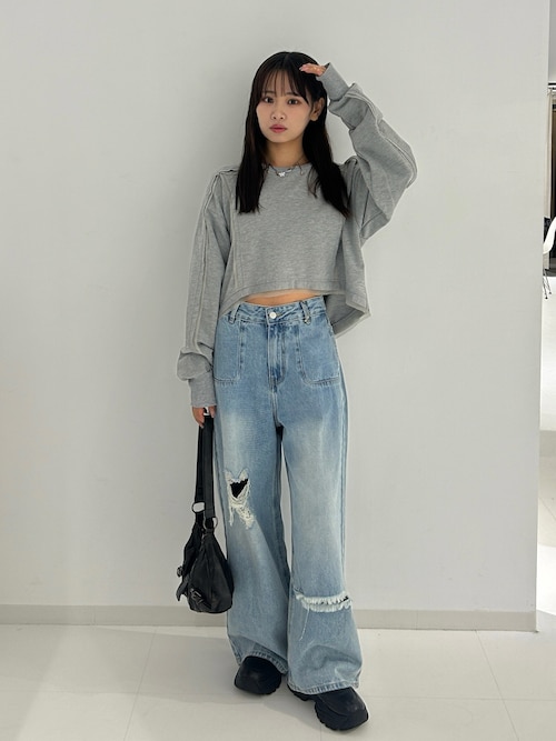 heart damage denim/ハートダメージデニムパンツ（デニムパンツ