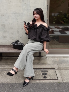 「CHARLES & KEITH（チャールズ & キース）のアイテム（トートバッグ）」を使った、mairaさん（レディース・156cm）の夏コーディネート