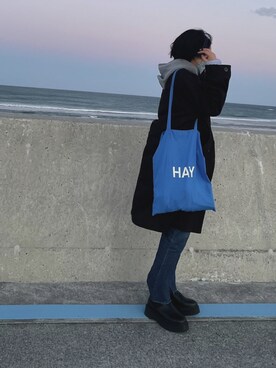 「GU（ジーユー）のアイテム（モッズコート）」を使った、mさん（レディース・161cm）の冬コーディネート