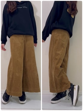 「Banana Republic（バナナリパブリック）のハイライズ ワイドレッグ コーデュロイ プルオンパンツ（その他パンツ、ブラウン系）」を使った、つばさのコーデさん（レディース・170cm）の春コーディネート