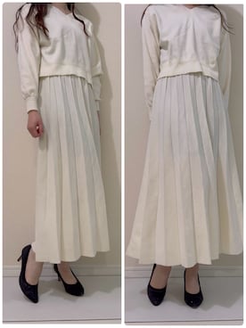 「NATURAL BEAUTY BASIC（ナチュラルビューティーベーシック）の◇プリーツニットセットアップ（ワンピース、ホワイト系）」を使った、つばさのコーデさん（レディース・170cm）の春コーディネート