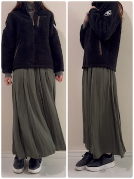 「THE NORTH FACE（ザノースフェイス）のTHE NORTH FACE(ザ・ノースフェイス)/ エコボアフリースフードジャケット PLAY GREEN FLEECE HOODIE（ブルゾン、ブラック系）」を使った、つばさのコーデさん（レディース・170cm）の春コーディネート