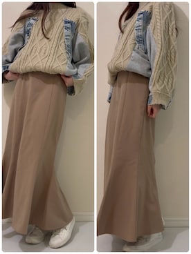 「junoah（ジュノア）のハイウエストレースアップマーメイドスカート（スカート、ブラウン系）」を使った、つばさのコーデさん（レディース・170cm）の春コーディネート