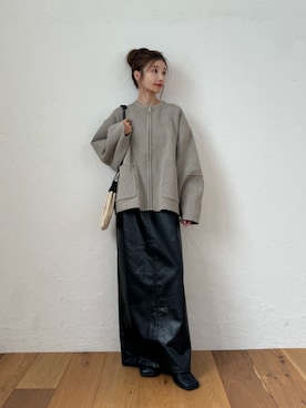 「レザースカート」｜「アイテム（ブルゾン）」を使った、TRUNC 88さん（レディース・162cm）の秋コーディネート