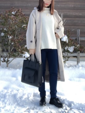 「カラーコート」｜「アイテム（スウェットパンツ）」を使った、no＊さん（レディース・160cm）の冬コーディネート