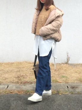 「Crisp（クリスプ）のベーシックデニムパンツ（デニムパンツ）」を使った、no＊さん（レディース・160cm）の秋コーディネート