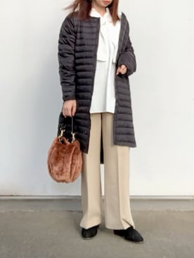 「センタープレスパンツ」｜「アイテム（ダウンジャケット/コート）」を使った、no＊さん（レディース・160cm）の冬コーディネート