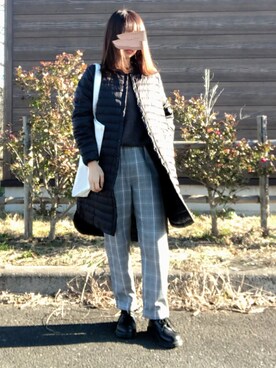 「チェック柄に恋してる」｜「アイテム（ダウンジャケット/コート）」を使った、no＊さん（レディース・160cm）の冬コーディネート