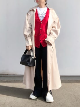 「スリットパンツ」｜「アイテム（トレンチコート）」を使った、no＊さん（レディース・160cm）の冬コーディネート