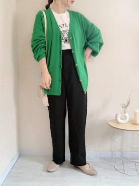 「ANGIE（アンジー）のVネックオーバーサイズカラーカーディガン（カーディガン/ボレロ）」を使った、no＊さん（レディース・160cm）の春コーディネート