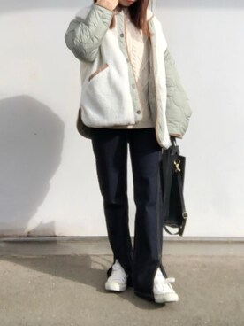 「スリットパンツ」｜「アイテム（ノーカラージャケット）」を使った、no＊さん（レディース・160cm）の秋コーディネート