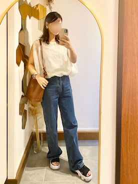 「CELINE（セリーヌ）のアイテム（ショルダーバッグ）」を使った、Chi-さん（レディース・159cm）の夏コーディネート