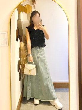 「アイテム（デニムスカート）」を使った、Chi-さん（レディース・159cm）の秋コーディネート