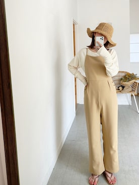 「ペーパーハット」｜「アイテム（オールインワン・サロペット）」を使った、mizukiさん（レディース・160cm）の春コーディネート