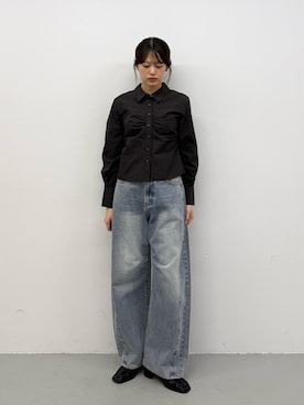 「SENSE OF PLACE by URBAN RESEARCH(センスオブプレイスバイアーバンリサーチ)のコンパクトギャザーシャツ(シャツ/ブラウス、ブラウン系)」を使った、miruさん(レディース・163cm)の秋コーディネート