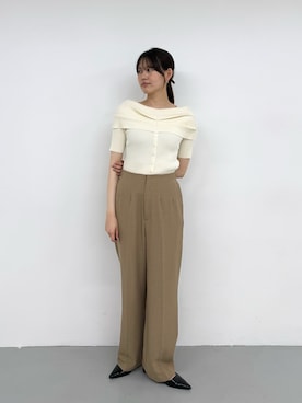 「SENSE OF PLACE by URBAN RESEARCH（センスオブプレイスバイアーバンリサーチ）の『洗濯可』オフショルリブセーター(半袖)（ニット/セーター、ホワイト系）」を使った、miruさん（レディース・163cm）の夏コーディネート
