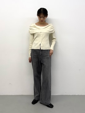 「SENSE OF PLACE by URBAN RESEARCH(センスオブプレイスバイアーバンリサーチ)の『洗濯可』オフショルリブセーター(ニット/セーター、ホワイト系)」を使った、miruさん(レディース・163cm)の秋コーディネート