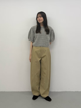 「SENSE OF PLACE by URBAN RESEARCH(センスオブプレイスバイアーバンリサーチ)の『洗濯可』フサフサハーフスリーブニット(ニット/セーター、グレー系)」を使った、miruさん(レディース・163cm)の夏コーディネート