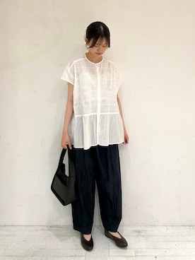 「かぐれ（カグレ）のフロント刺繍フレンチブラウス（シャツ/ブラウス）」を使った、miruさん（レディース・163cm）の夏コーディネート