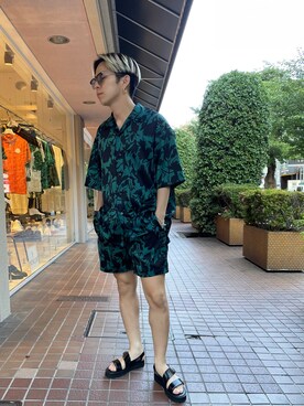 「LUSOR（ルーソル）のLUSOR（ルーソル）SHADOW FLOWER SS PT/シャドウフラワーショートパンツ（その他パンツ）」を使った、まことさん（メンズ・169cm）の夏コーディネート