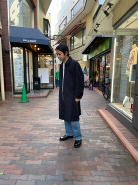 「A4A（エーフォーエー）のアイテム（ステンカラーコート）」を使った、まことさん（メンズ・169cm）の冬コーディネート