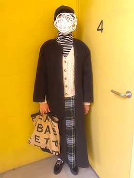「ニットカーディガン」｜「アイテム（ノーカラーコート）」を使った、4th floorさん（レディース・166cm）の冬コーディネート