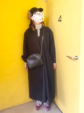 「ボーダートップス」｜「アイテム（ノーカラーコート）」を使った、4th floorさん（レディース・166cm）の冬コーディネート