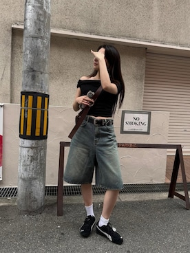 「アイテム（Tシャツ/カットソー、ブラック系）」を使った、UNE MANSIONさん（レディース・160cm）の夏コーディネート