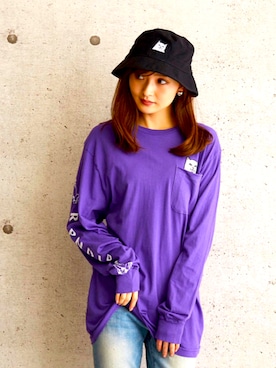 「RIPNDIP（リップンディップ）のアイテム（帽子）」を使った、beday girlさん（レディース・160cm）の夏コーディネート