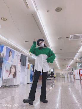 「3色コーデ」｜「アイテム（ハンチング/ベレー帽）」を使った、YUIさん（レディース・161cm）の秋コーディネート