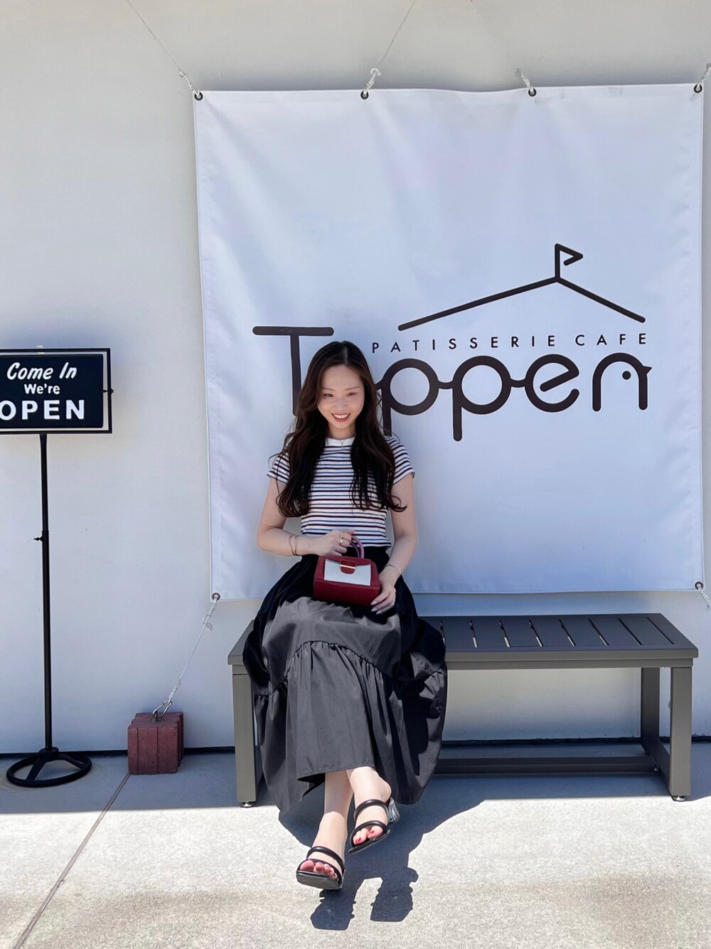「カジュアル、オトナカワイイ、オトナカジュアル、オトナ女子、きれいめカジュアル、スカート、ボーダー、outfit、ootd、プチプラ、シンプルコーデ、カジュアルコーデ、ブラック」｜「UNIQLOのアイテム（Tシャツ/カットソー、その他）」を使った、Aika さん（レディース・164cm）の夏コーディネートの1枚目の写真