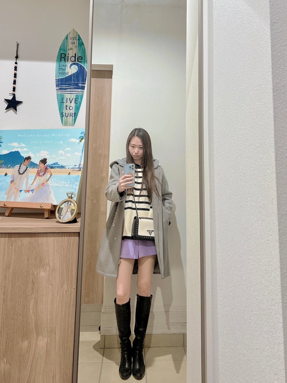 「今日のコーデ、大人カジュアル、おしゃれさんと繋がりたい、オトナ女子、オトナカジュアル、プチプラ、プチプラコーデ、パープル、モノトーンコーデ、outfit、ootd」｜「fifthのアイテム（ニット/セーター、その他）」を使った、Aika さん（レディース・164cm）の冬コーディネートの1枚目の写真