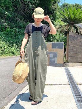 「RAG MACHINE（ラグマシーン）のアイテム（サロペット/オーバーオール）」を使った、emiさん（レディース・155cm）の夏コーディネート