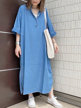 「CANAL JEAN（キャナルジーン）のアイテム（ワンピース）」を使った、E♡RIさん（レディース・160cm）の夏コーディネート