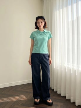 「DHOLIC（ディーホリック）のアイテム（トップス、グリーン系）」を使った、ディーホリックさん（レディース・160cm）の春コーディネート