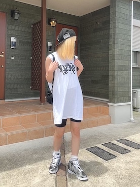 「みんなの白Tフェス」｜「アイテム（バックパック/リュック）」を使った、maki☆*さん（レディース・156cm）の夏コーディネート