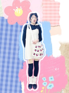 「merry jenny（メリージェニー）のクロシェティアードポシェット（ショルダーバッグ、ホワイト系）」を使った、yukoさん（レディース・166cm）の春コーディネート