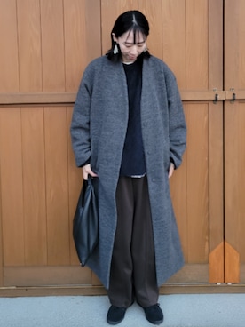 「アイテム（ノーカラーコート）」を使った、さおりんこさん（レディース・165cm）の冬コーディネート
