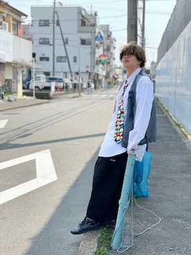 「PUMA（プーマ）のプーマ イグナイト EVOKNIT（スニーカー、ブラック系）」を使った、との@180cm女子さん（メンズ・180cm）の春コーディネート